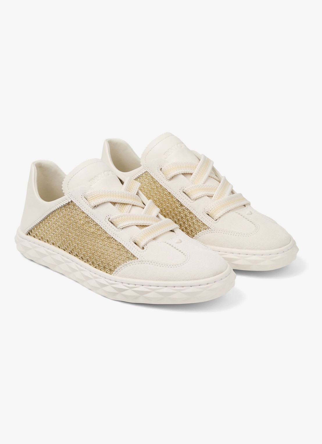 Jimmy Choo Diamond Light Flex/F sneaker van leer met mesh details - detail gebroken wit