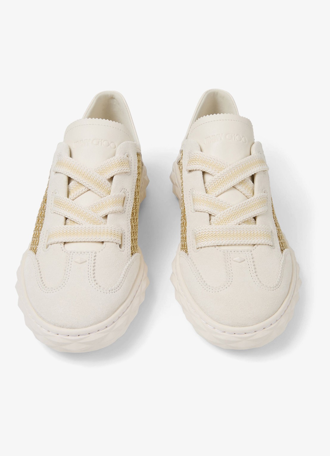 Jimmy Choo Diamond Light Flex/F sneaker van leer met mesh details - detail 3 gebroken wit