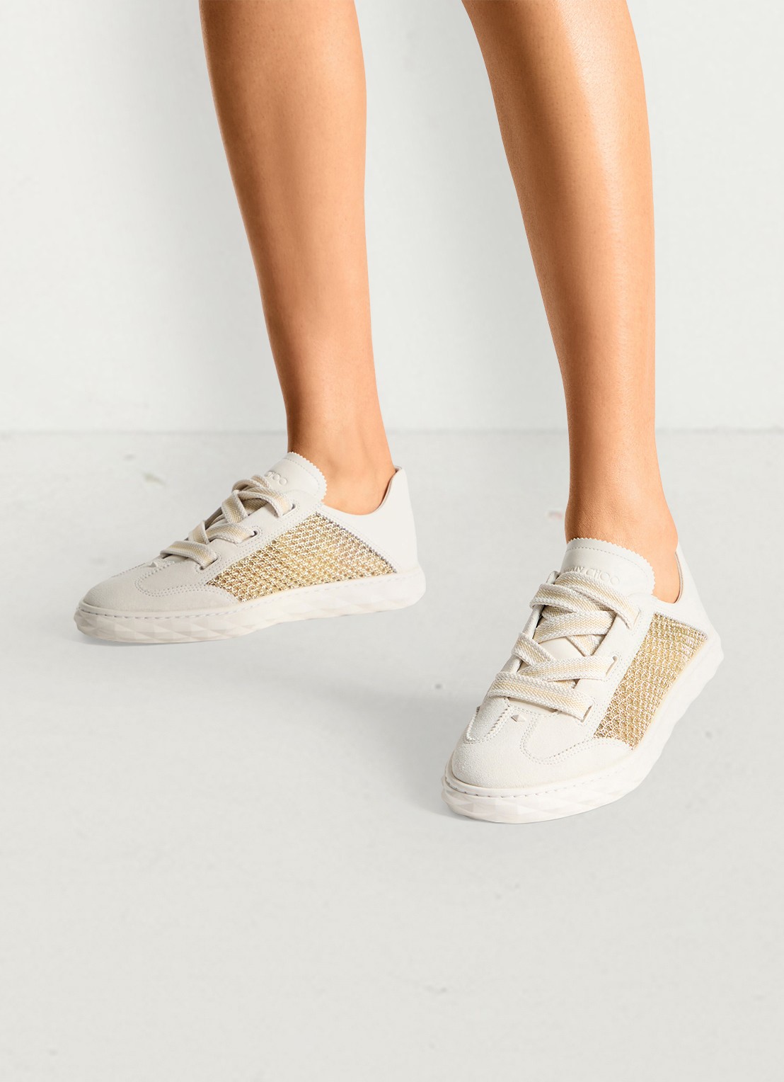 Jimmy Choo Diamond Light Flex/F sneaker van leer met mesh details - voorkant 8 gebroken wit