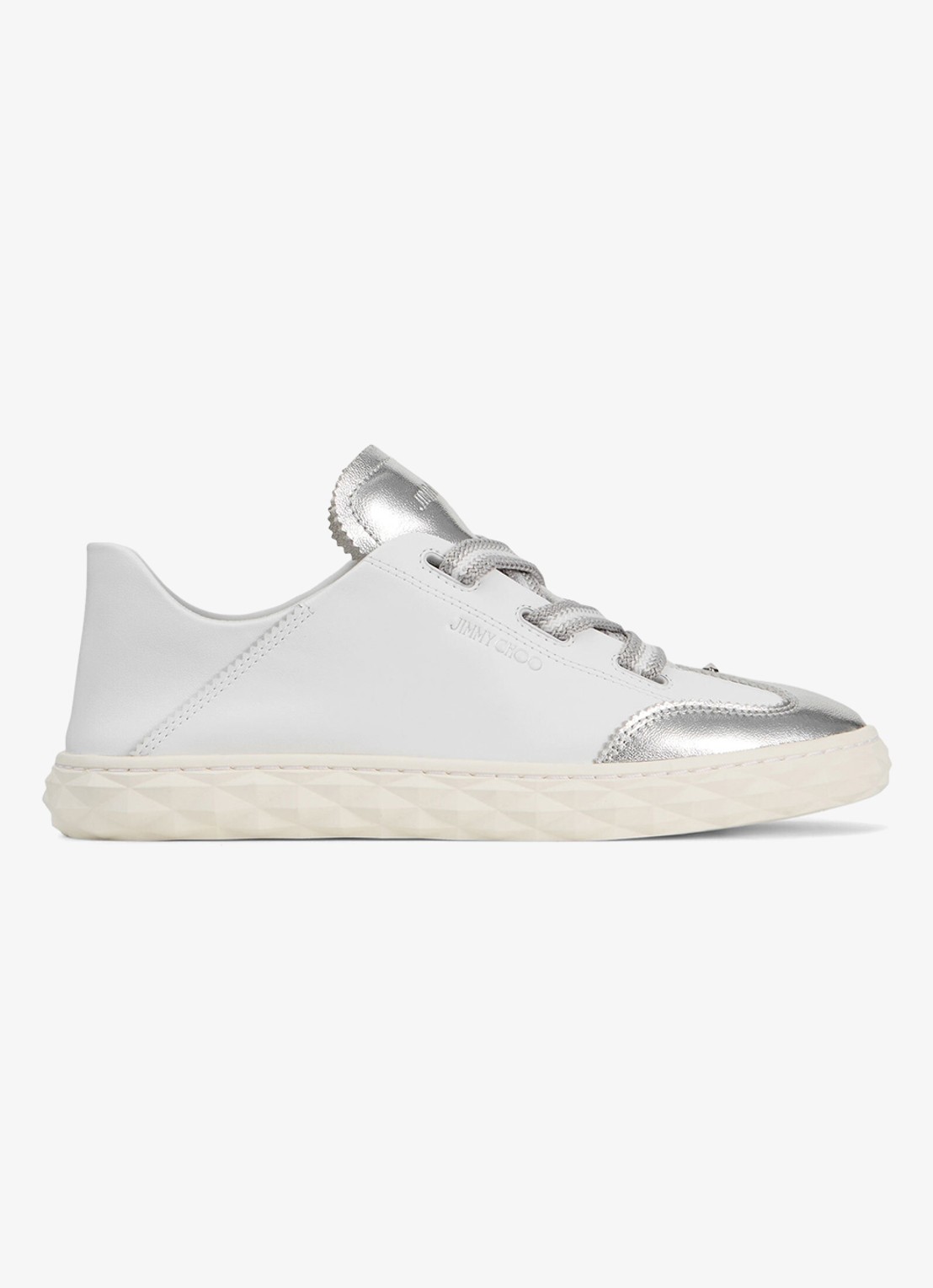 Jimmy Choo Diamond Light Flex/F sneaker van leer met metallic finish - voorkant 2 wit