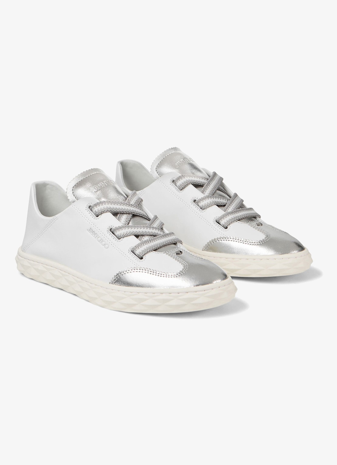 Jimmy Choo Diamond Light Flex/F sneaker van leer met metallic finish - voorkant 3 wit