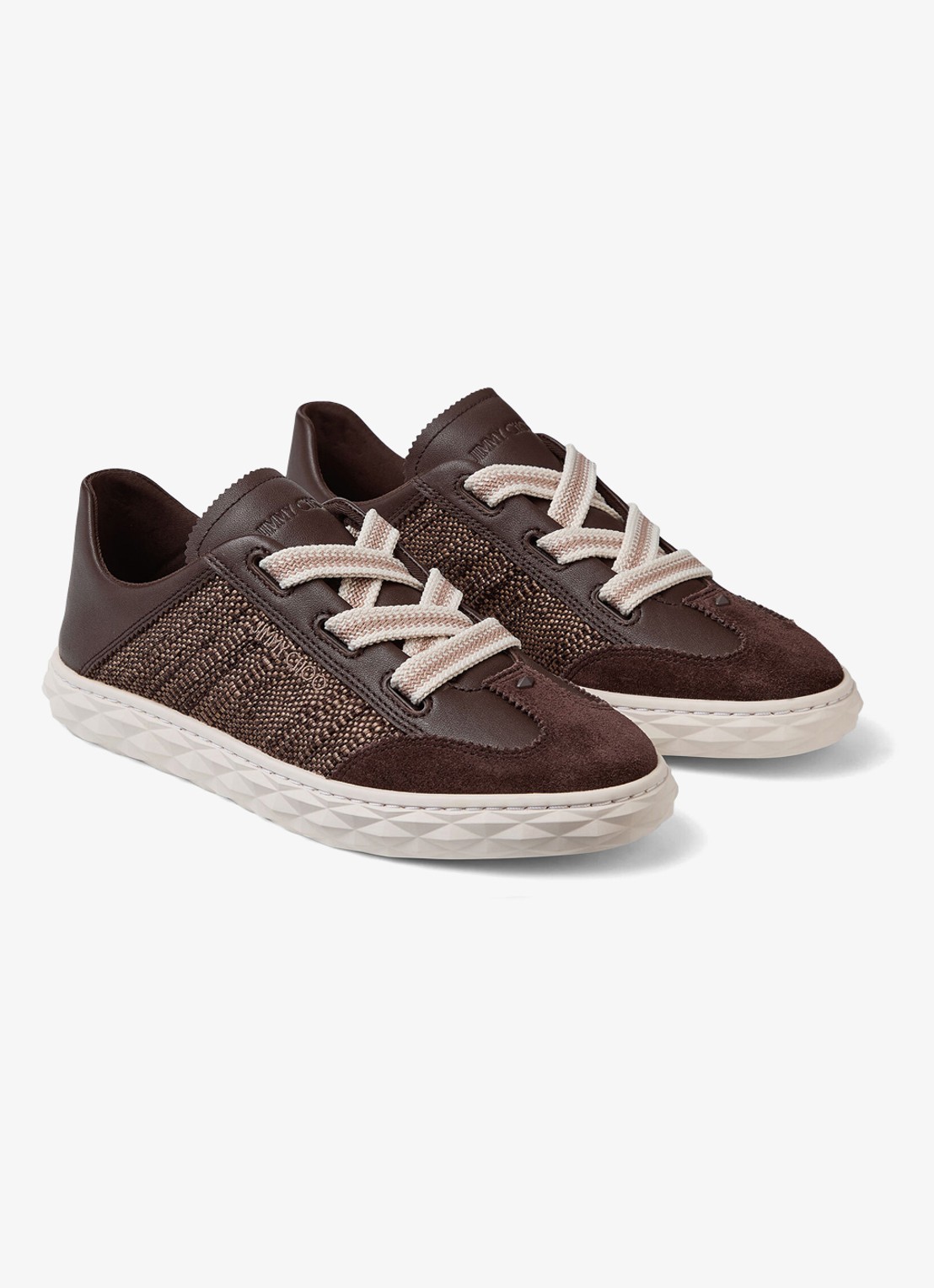 Jimmy Choo Diamond Light Flex/F sneaker van leer met raffia details - detail 4 donkerbruin