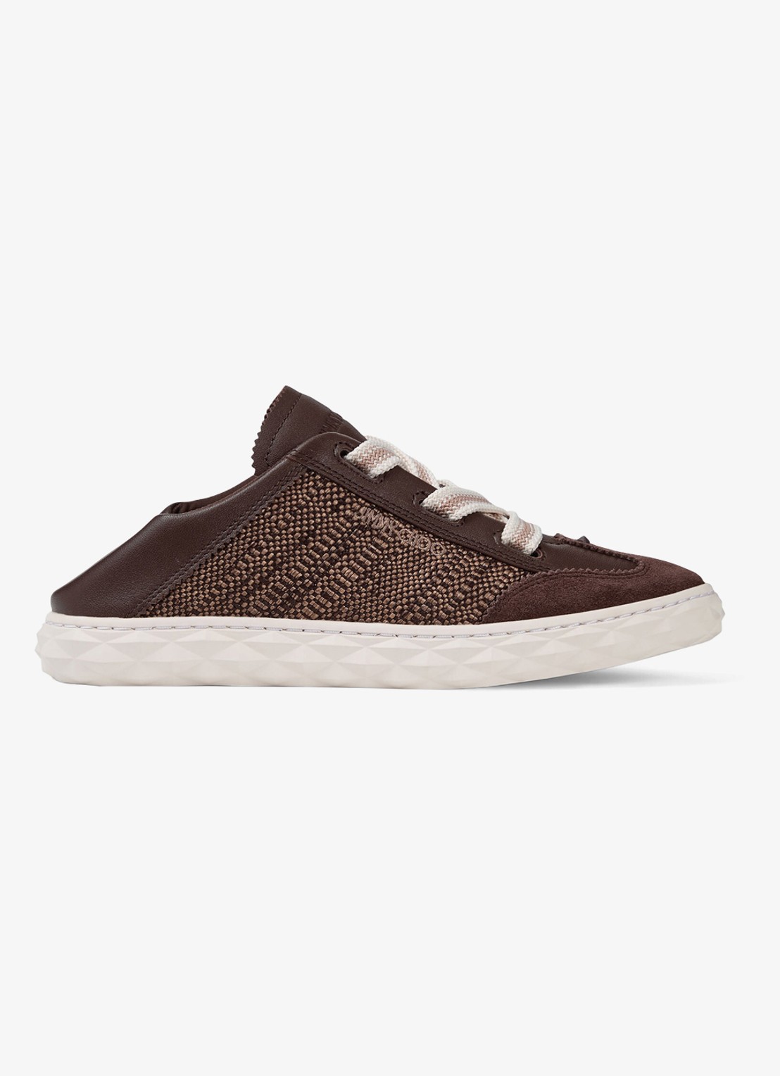 Jimmy Choo Diamond Light Flex/F sneaker van leer met raffia details - detail 5 donkerbruin