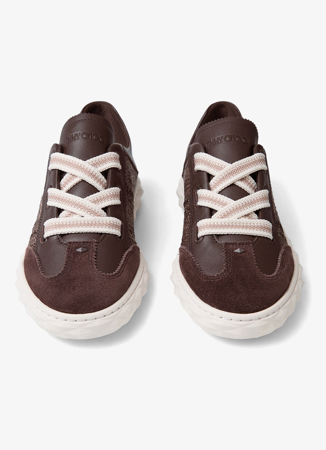 Jimmy Choo Diamond Light Flex/F sneaker van leer met raffia details - detail 6 donkerbruin