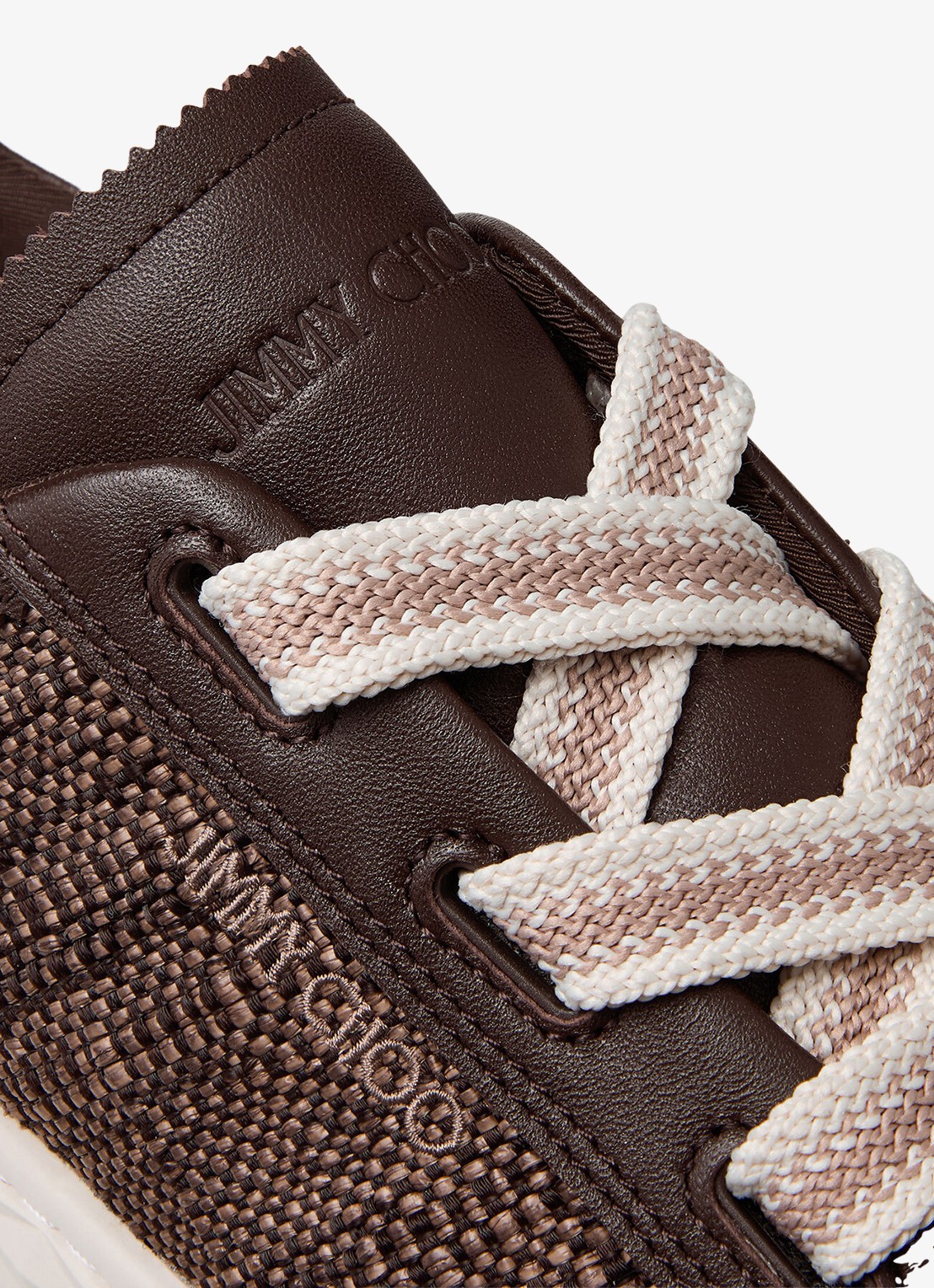 Jimmy Choo Diamond Light Flex/F sneaker van leer met raffia details - detail 7 donkerbruin