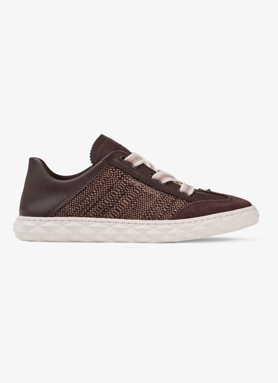 Jimmy Choo Diamond Light Flex/F sneaker van leer met raffia details - voorkant 2 donkerbruin