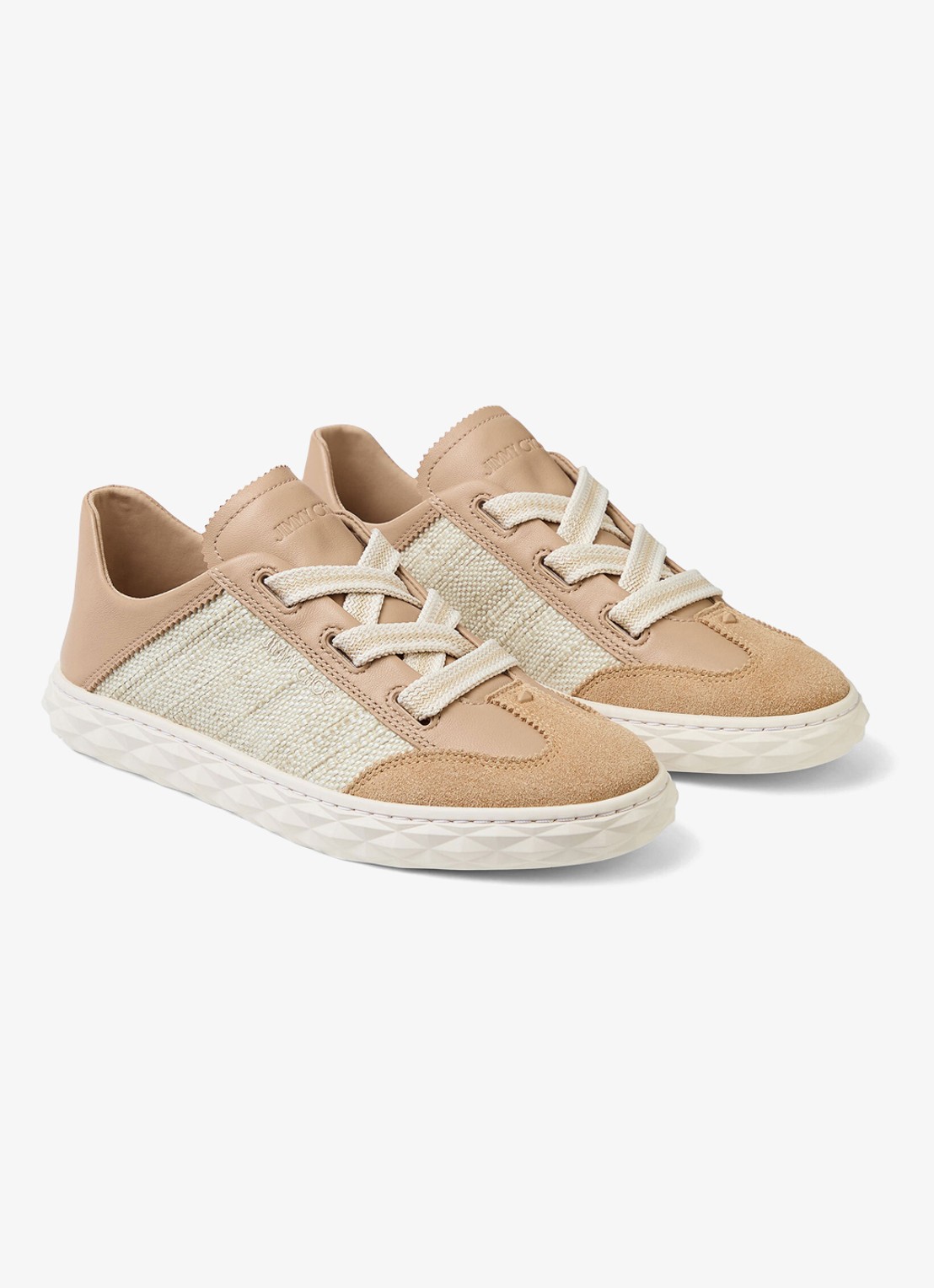 Jimmy Choo Diamond Light Flex/F sneaker van leer met raffia details - detail beige