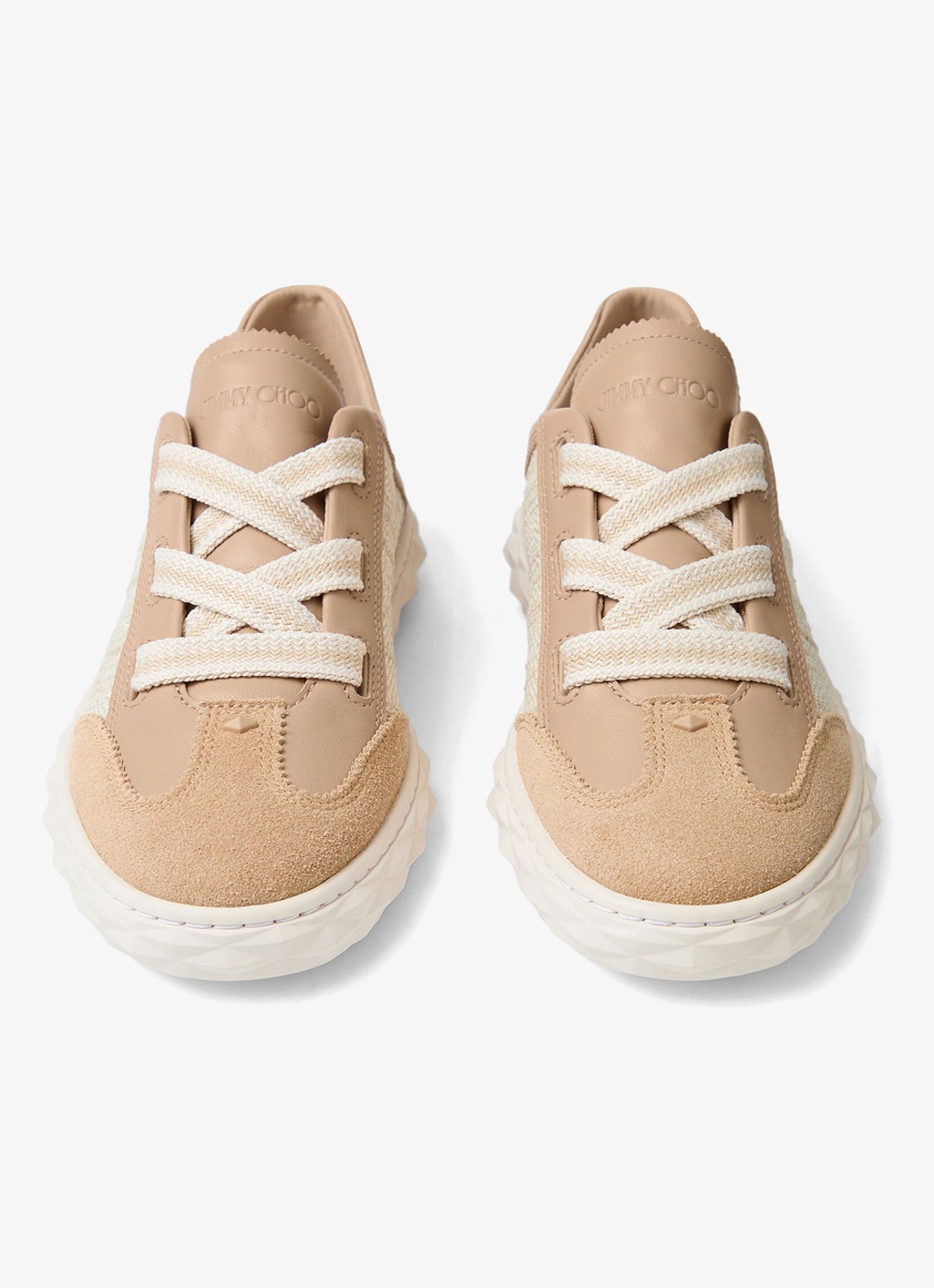 Jimmy Choo Diamond Light Flex/F sneaker van leer met raffia details - detail 3 beige