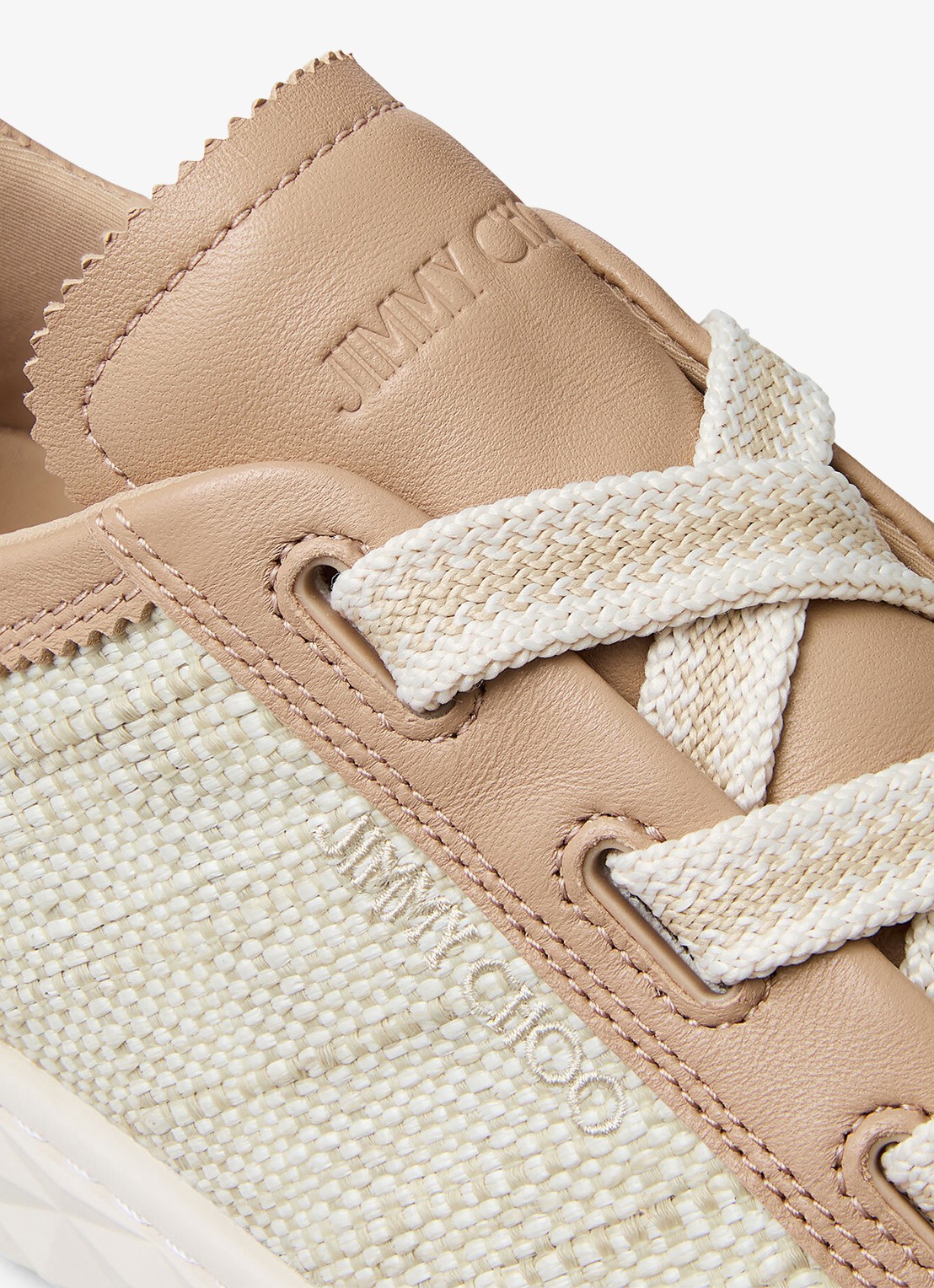Jimmy Choo Diamond Light Flex/F sneaker van leer met raffia details - detail 4 beige