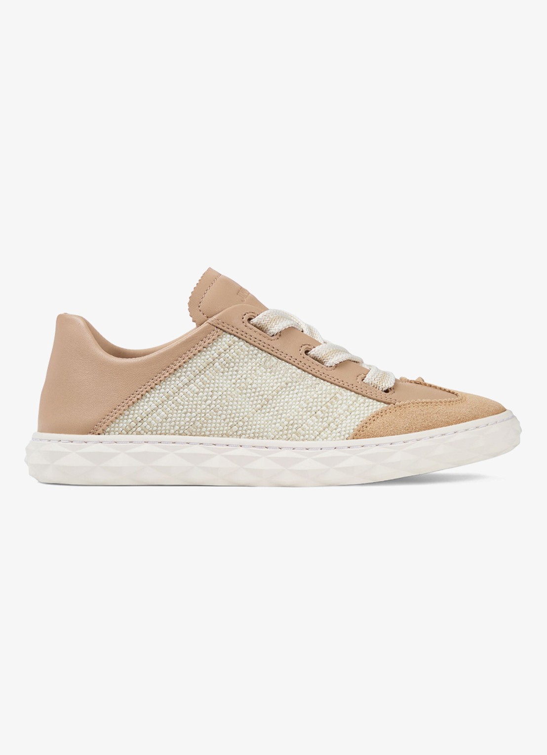 Jimmy Choo Diamond Light Flex/F sneaker van leer met raffia details - voorkant 6 beige