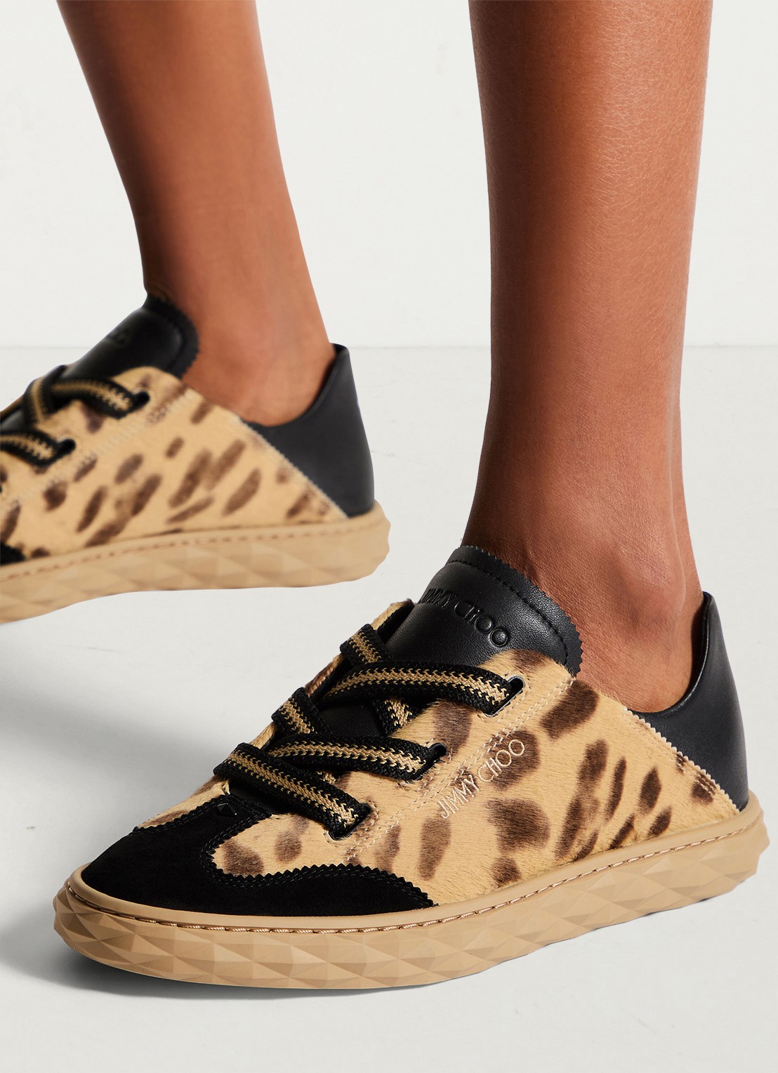 Jimmy Choo Diamond Light Flex/F sneaker van leer met suède details - voorkant 6 lichtbruin