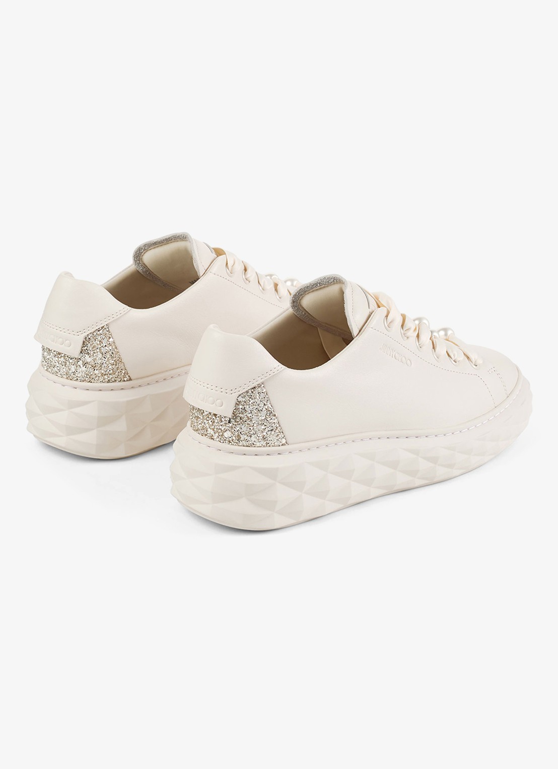 Jimmy Choo Diamond Light Maxi/F sneaker van leer met glitter - achterkant gebroken wit