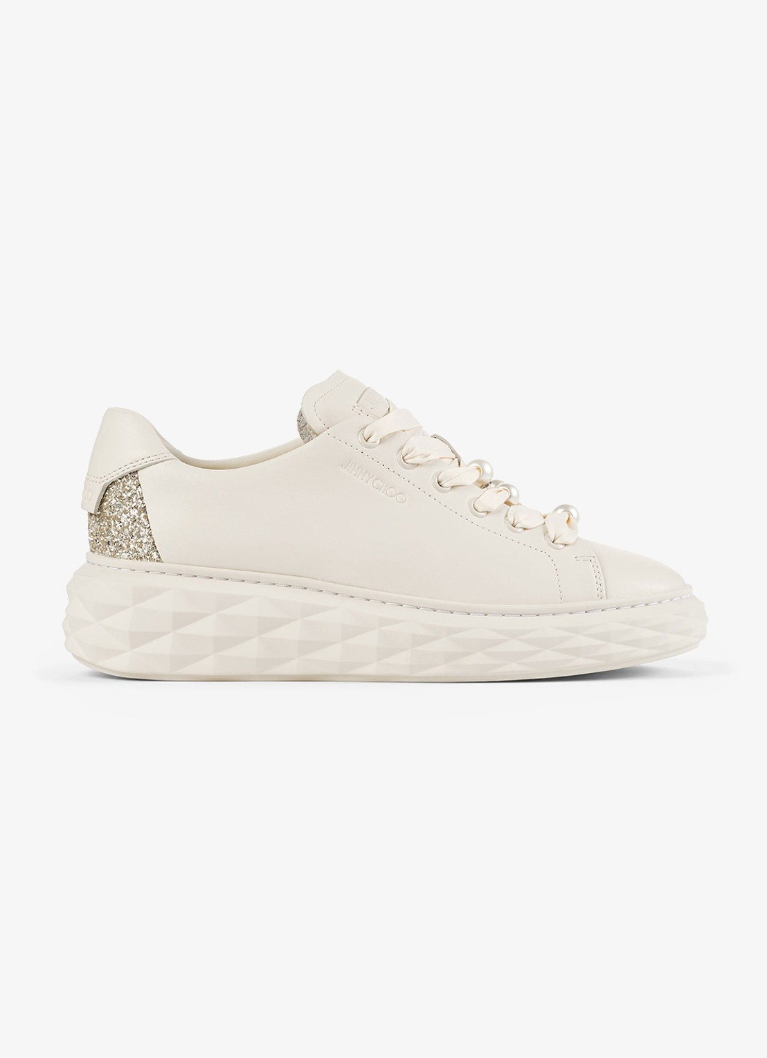 Jimmy Choo Diamond Light Maxi/F sneaker van leer met glitter - voorkant 2 gebroken wit