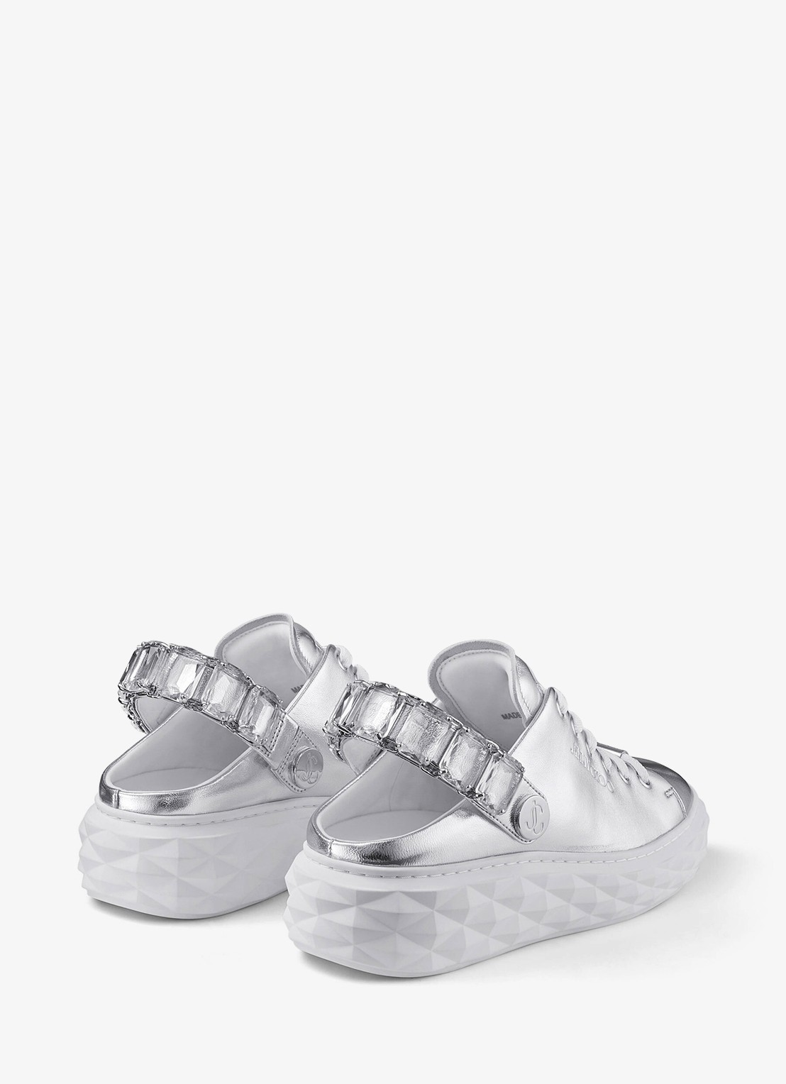 Jimmy Choo Diamond Maxi/Crystal sneaker van schapenleer met metallic finish - achterkant 5 zilver