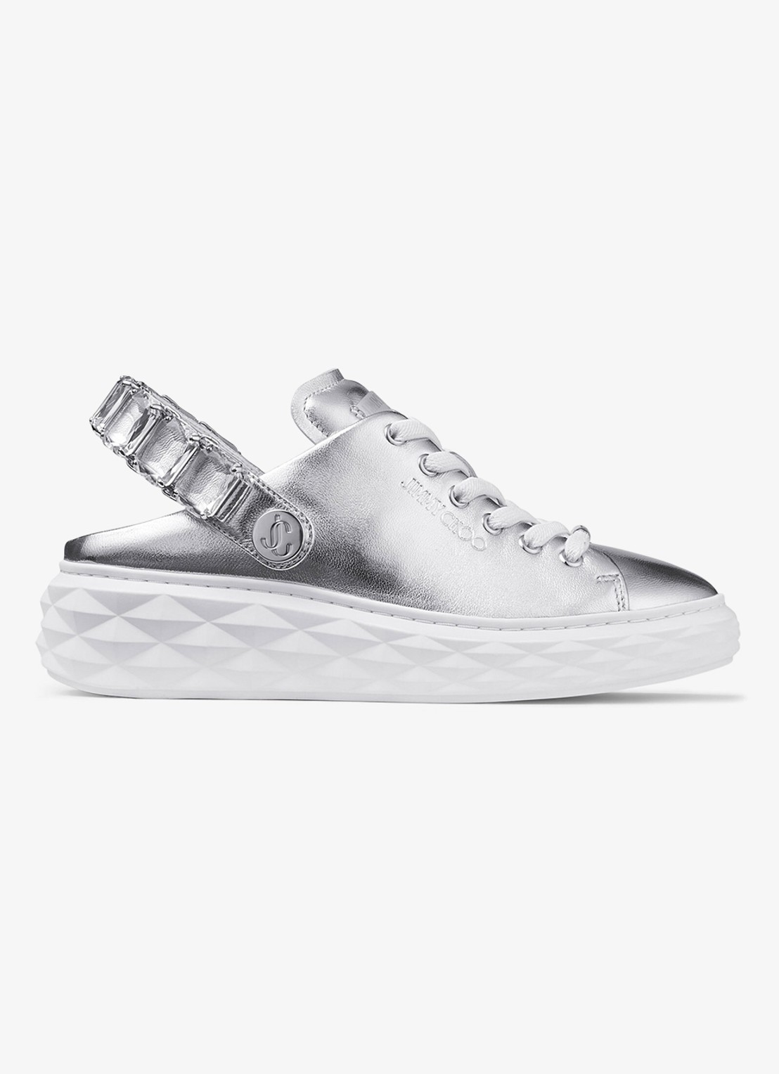 Jimmy Choo Diamond Maxi/Crystal sneaker van schapenleer met metallic finish - voorkant 3 zilver