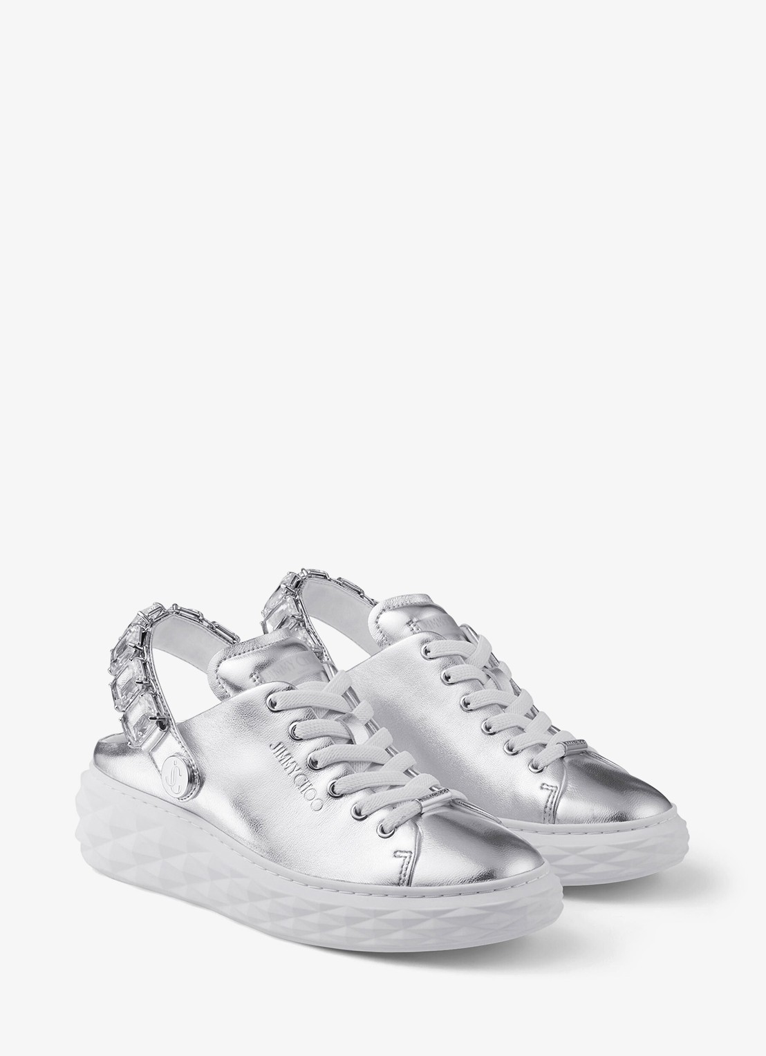 Jimmy Choo Diamond Maxi/Crystal sneaker van schapenleer met metallic finish - voorkant 4 zilver