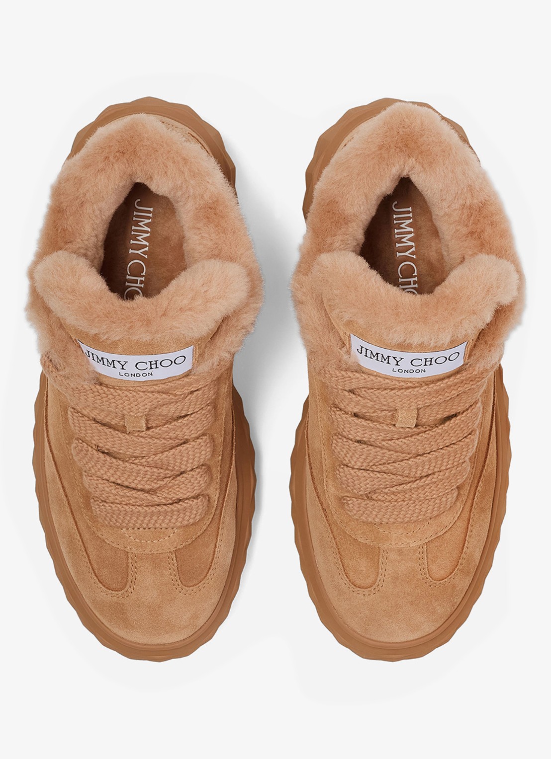Jimmy Choo Diamond Maxi Retro/F sneaker van suède - detail lichtbruin