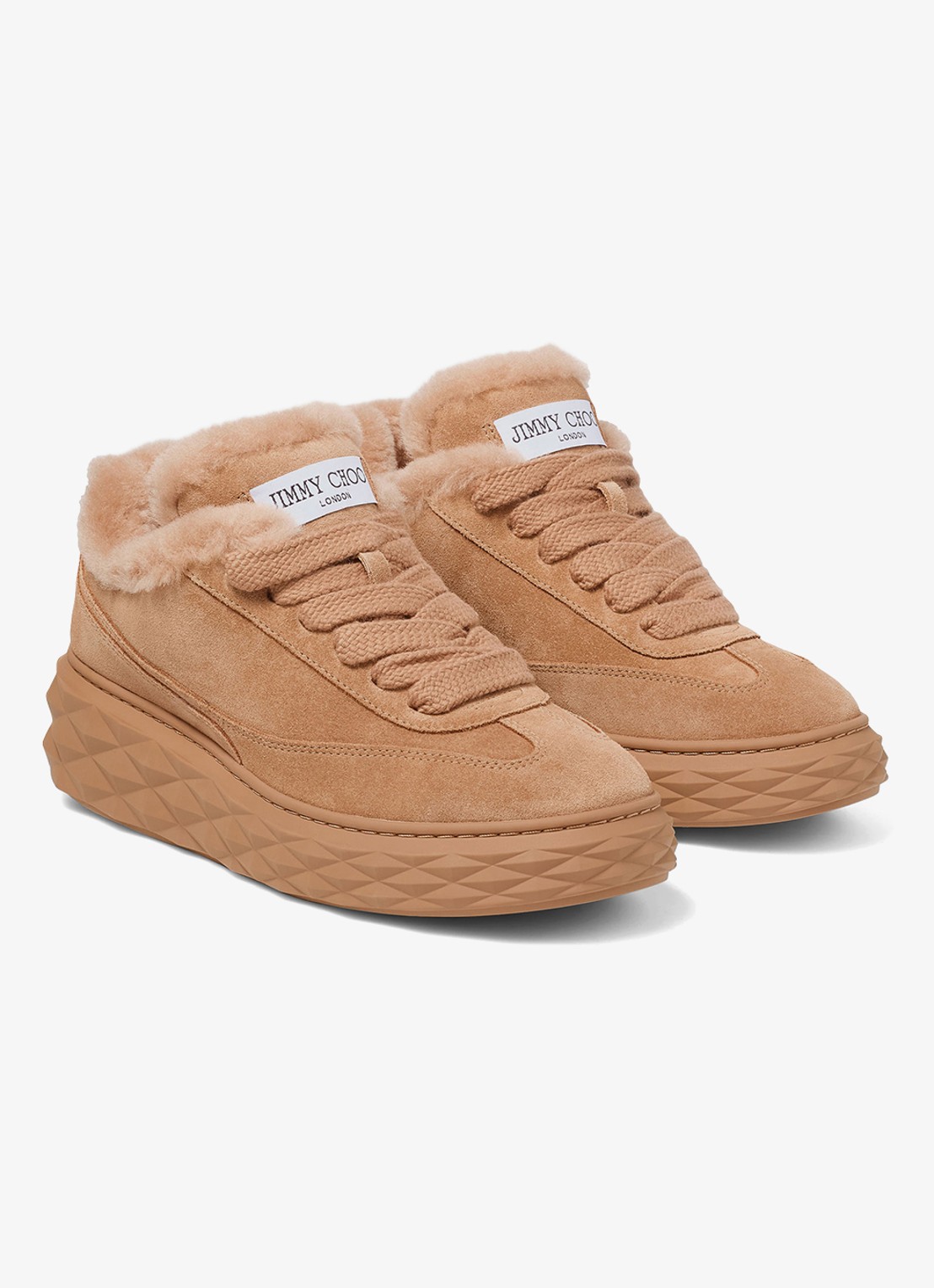 Jimmy Choo Diamond Maxi Retro/F sneaker van suède - voorkant 4 lichtbruin