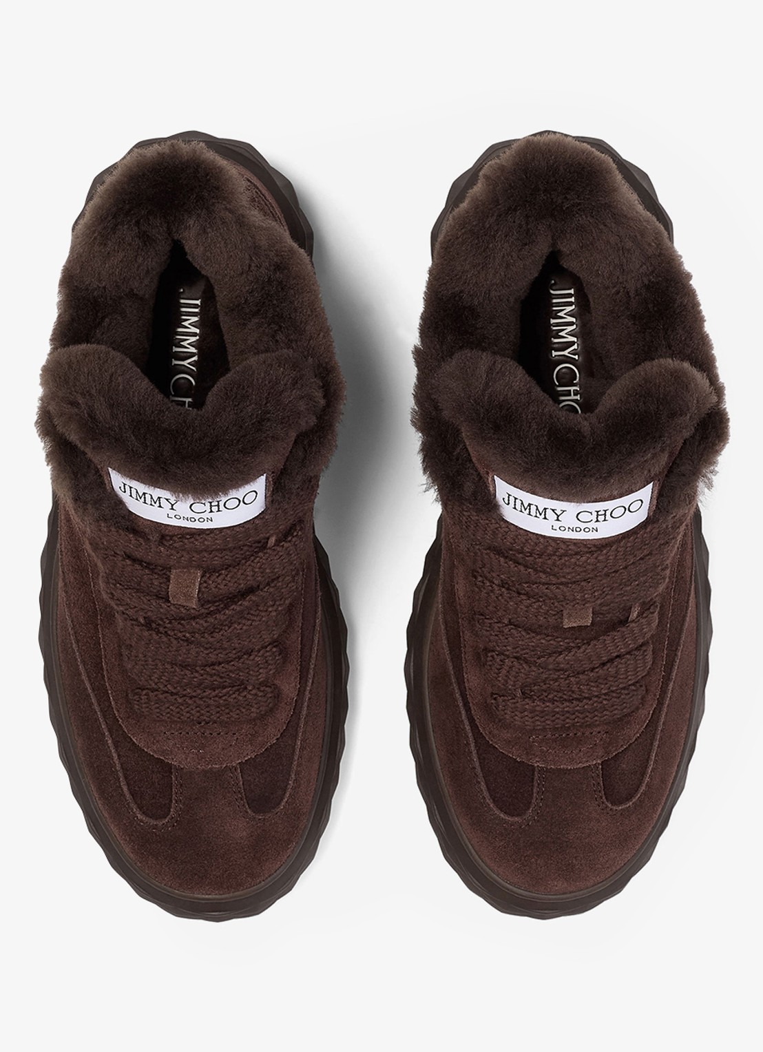 Jimmy Choo Diamond Maxi Retro/F sneaker van suède - detail 3 donkerbruin