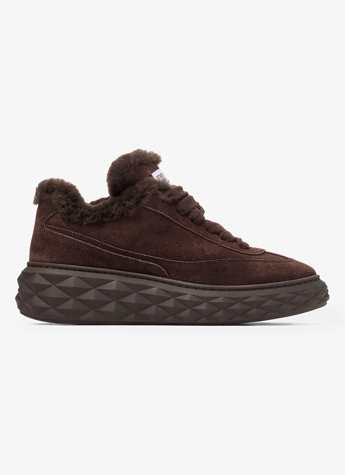Jimmy Choo Diamond Maxi Retro/F sneaker van suède - voorkant donkerbruin