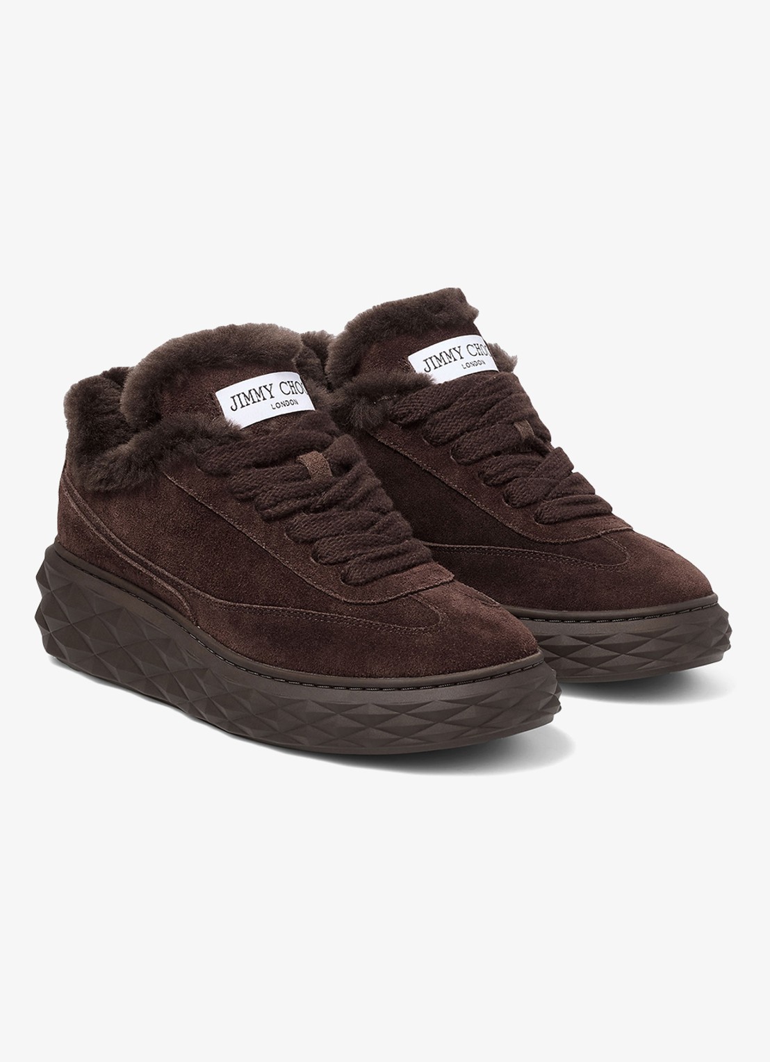Jimmy Choo Diamond Maxi Retro/F sneaker van suède - voorkant 2 donkerbruin