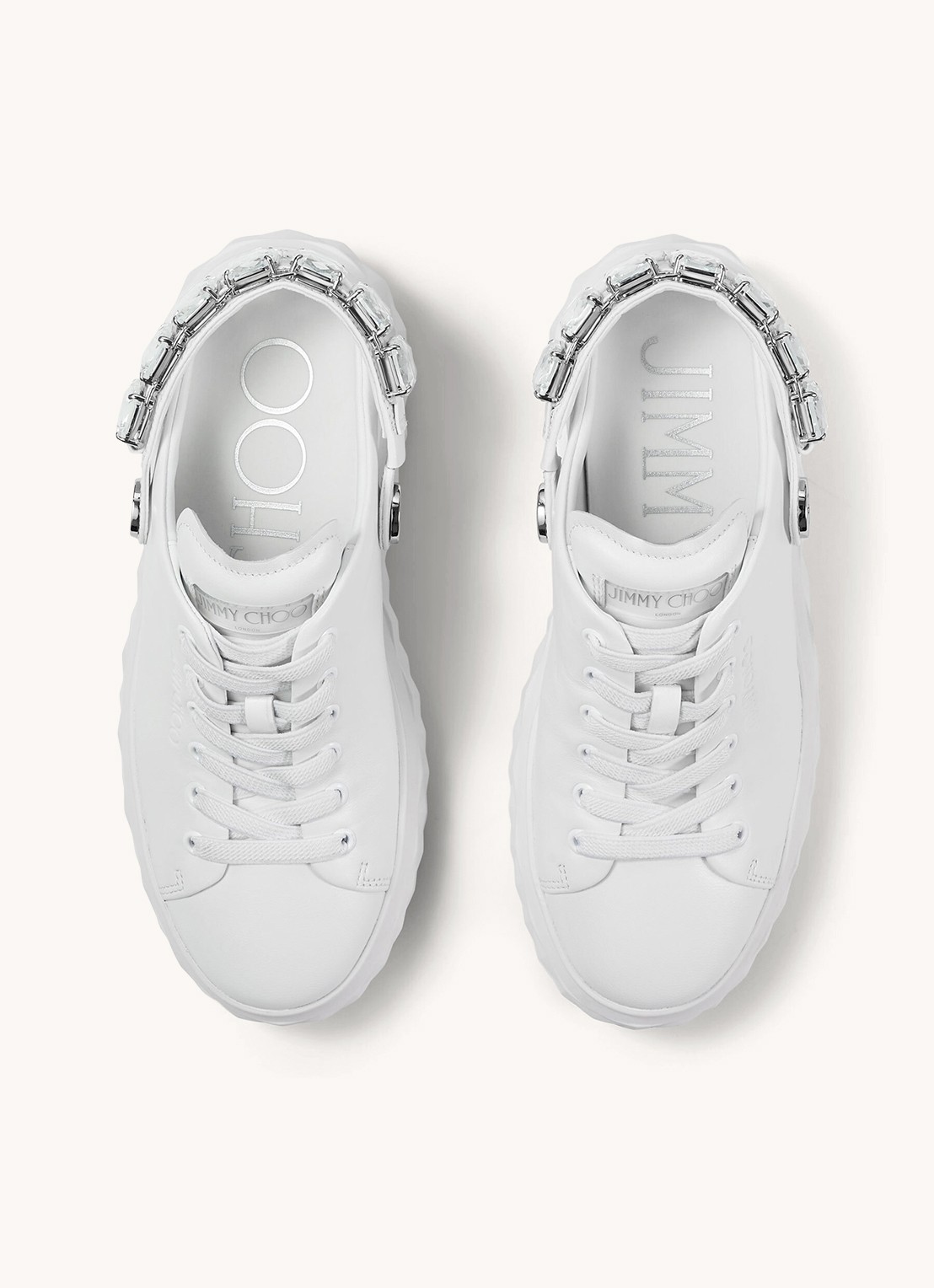 Jimmy Choo Diamond Sling sneaker met strass en kalfsleren details - detail 2 wit