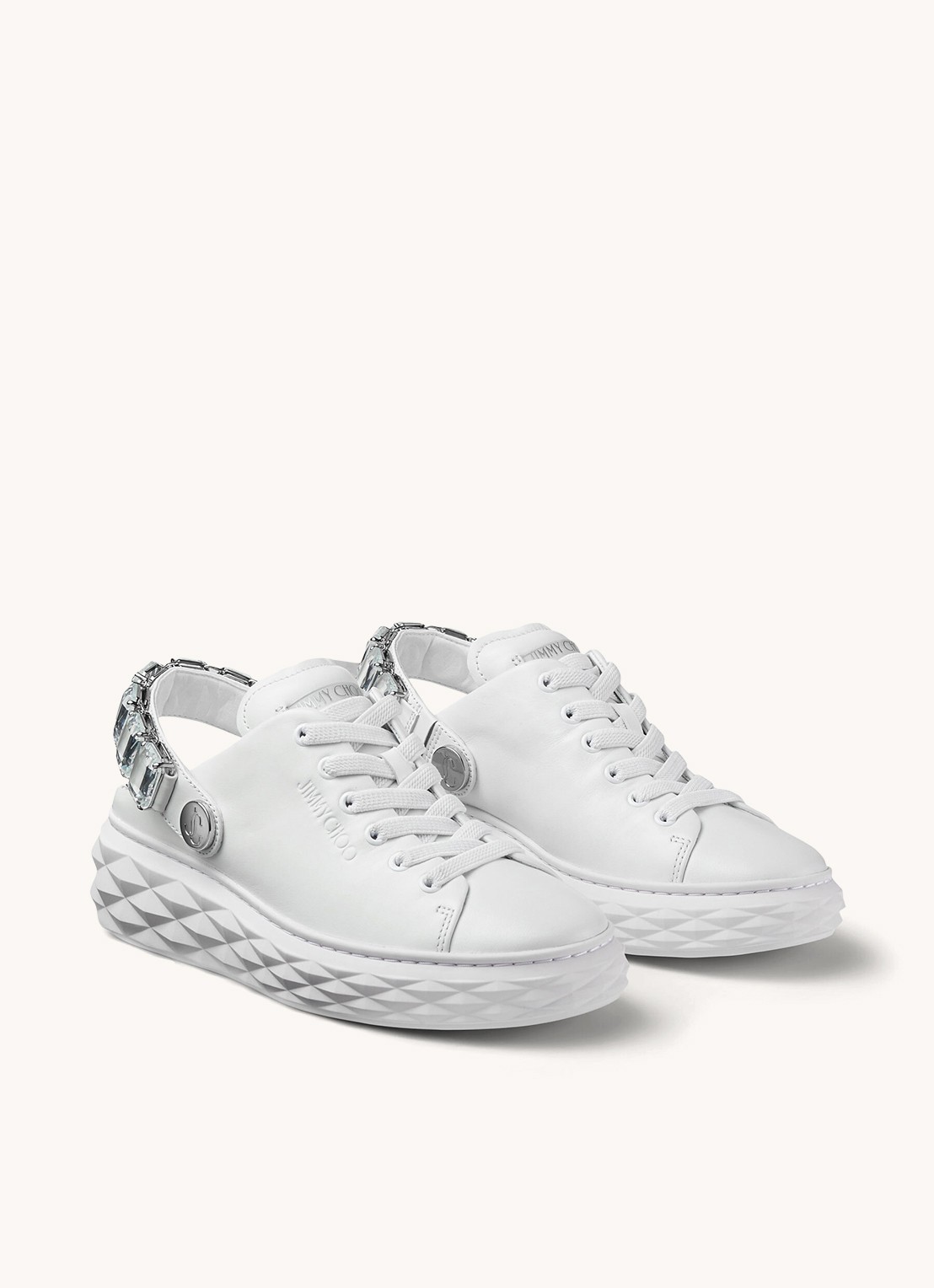 Jimmy Choo Diamond Sling sneaker met strass en kalfsleren details - detail 5 wit