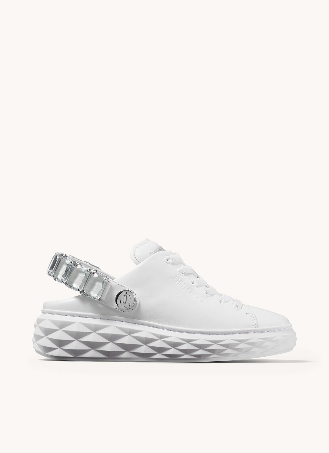 Jimmy Choo Diamond Sling sneaker met strass en kalfsleren details - voorkant 6 wit