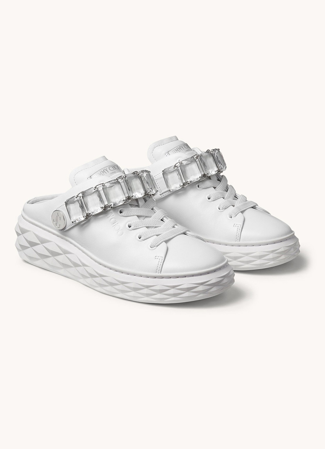 Jimmy Choo Diamond Sling sneaker met strass en kalfsleren details - voorkant 7 wit