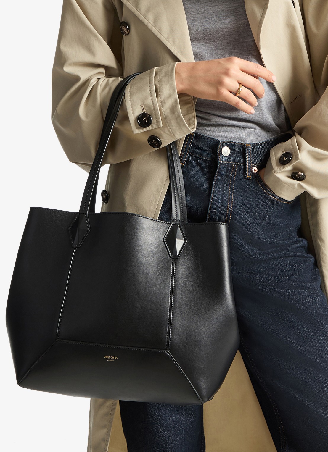 Jimmy Choo Diamond Tote/M shopper van kalfsleer - voorkant 6 zwart