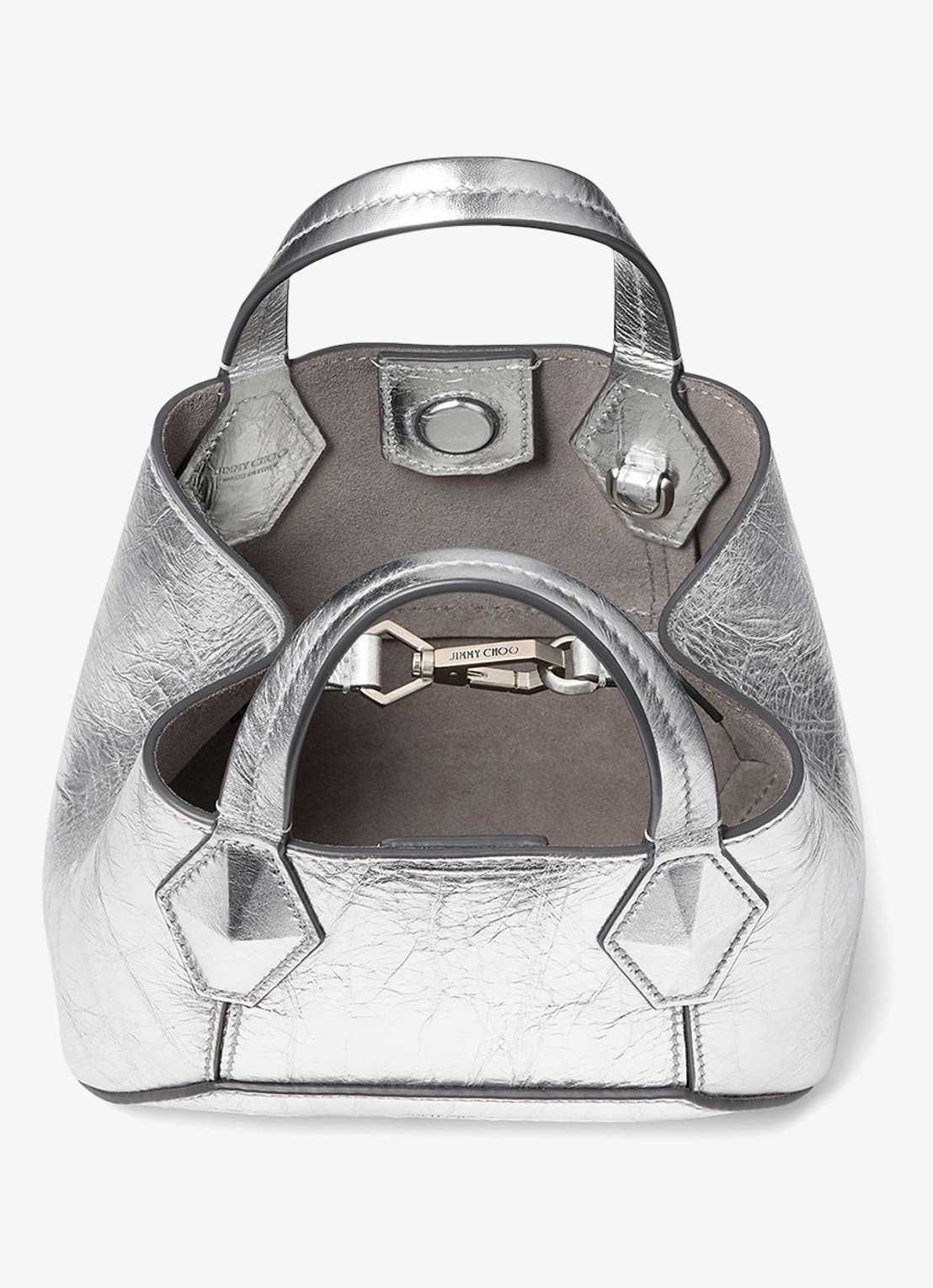 Jimmy Choo Diamond Tote/XS handtas van kalfsleer met metallic finish - detail 2 zilver