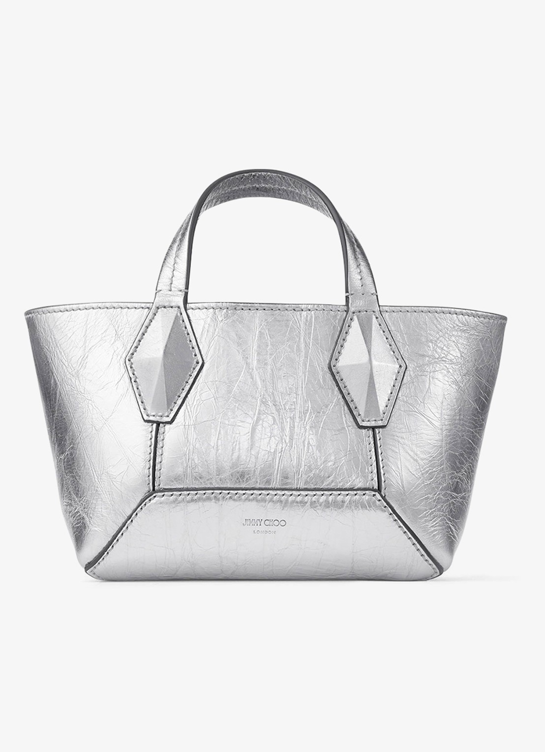 Jimmy Choo Diamond Tote/XS handtas van kalfsleer met metallic finish - voorkant 4 zilver