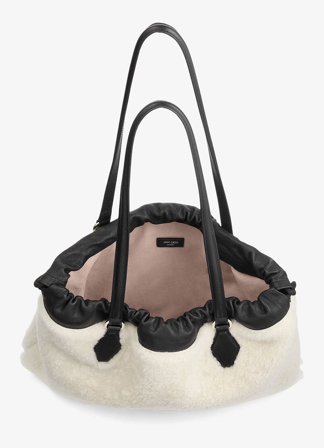 Jimmy Choo Drawstring Tote/M shopper van schapenleer - detail 3 gebroken wit