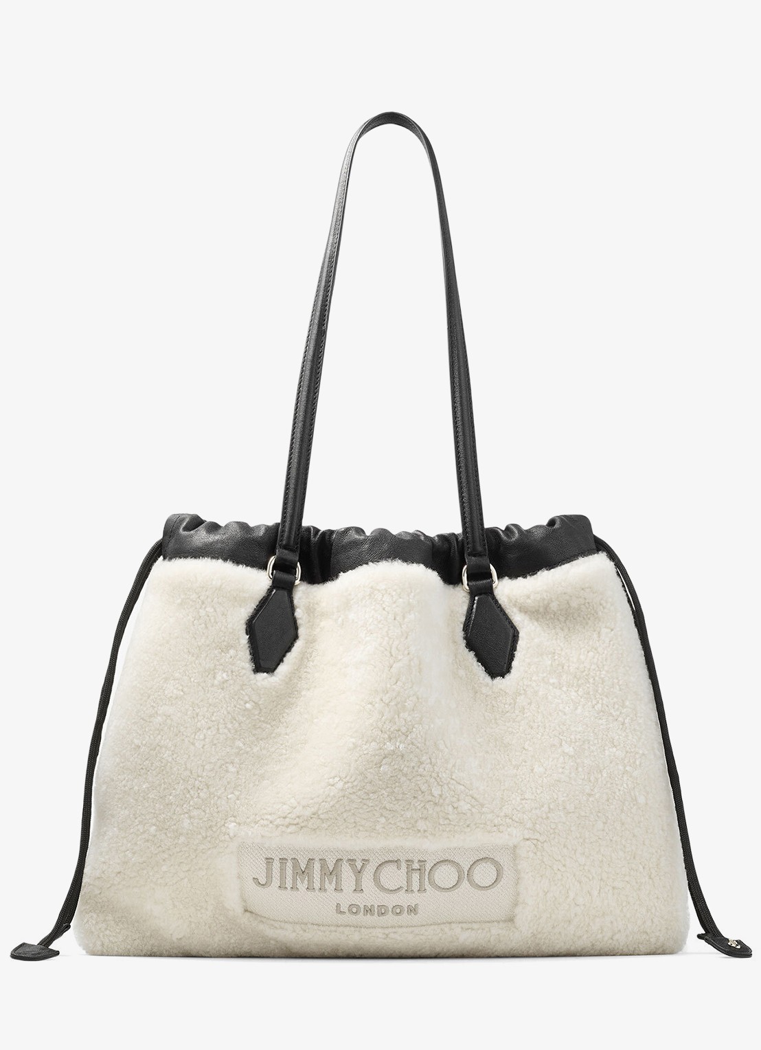Jimmy Choo Drawstring Tote/M shopper van schapenleer - voorkant gebroken wit
