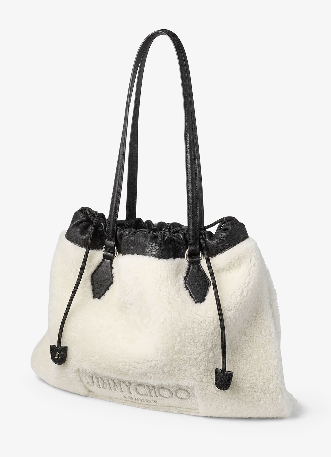Jimmy Choo Drawstring Tote/M shopper van schapenleer - voorkant 2 gebroken wit