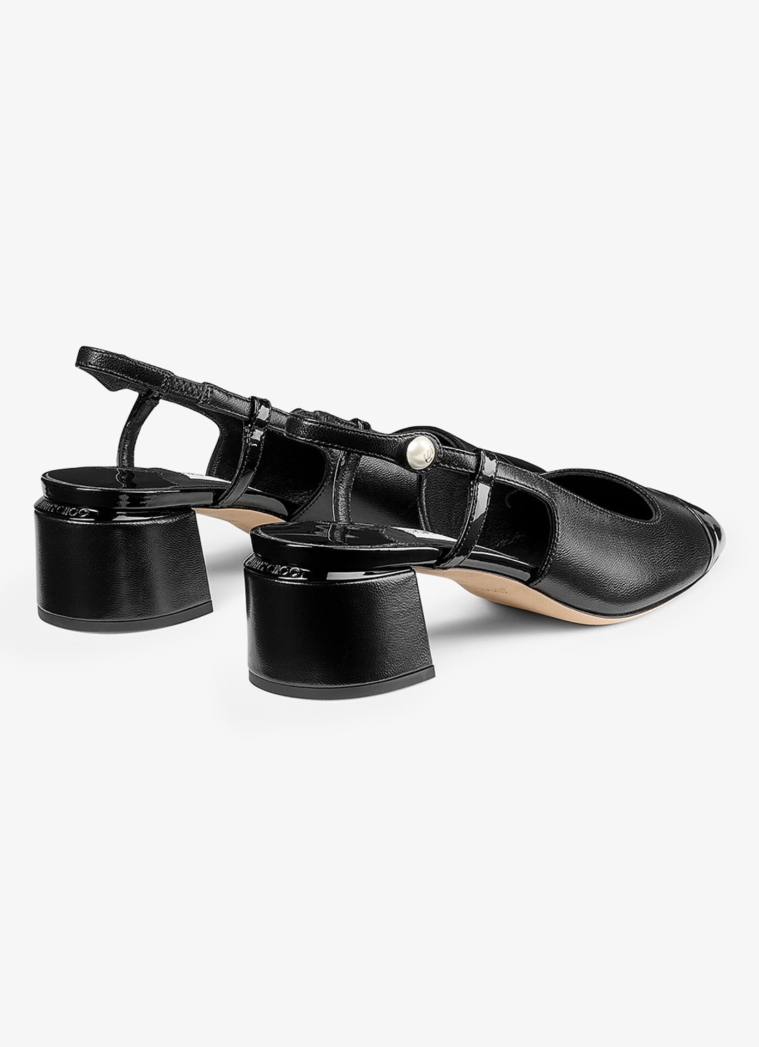 Jimmy Choo Elisa 45 slingback van leer met lakfinish - achterkant zwart