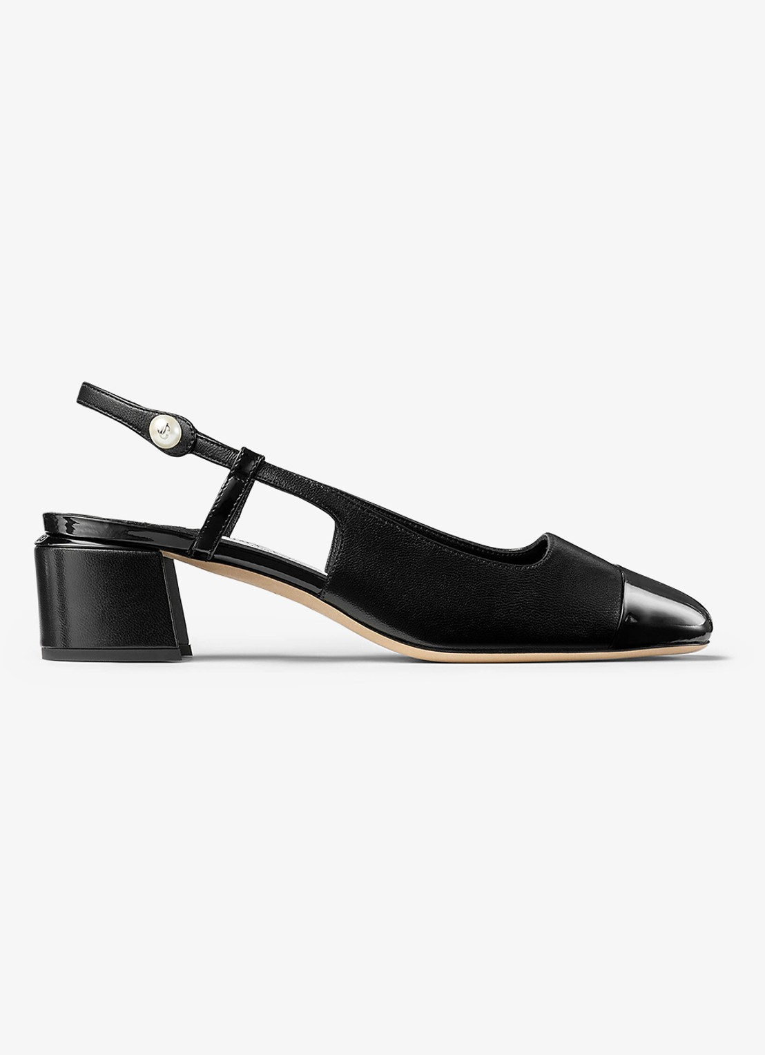 Jimmy Choo Elisa 45 slingback van leer met lakfinish - voorkant 2 zwart