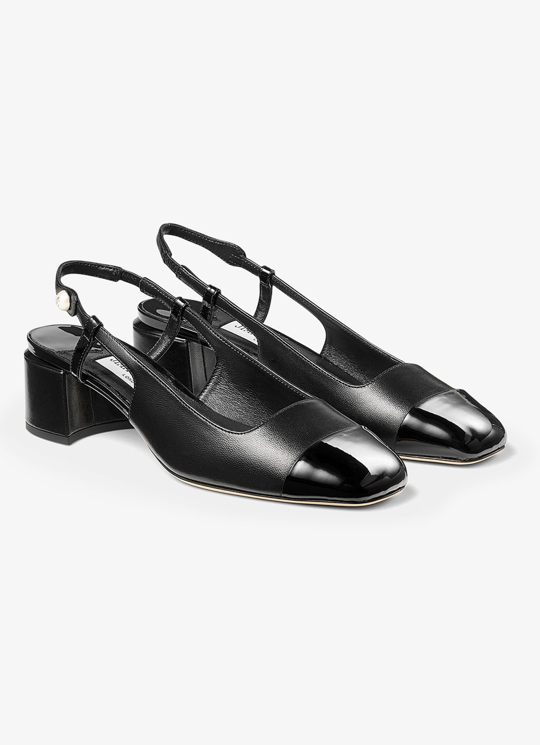 Jimmy Choo Elisa 45 slingback van leer met lakfinish - voorkant 3 zwart