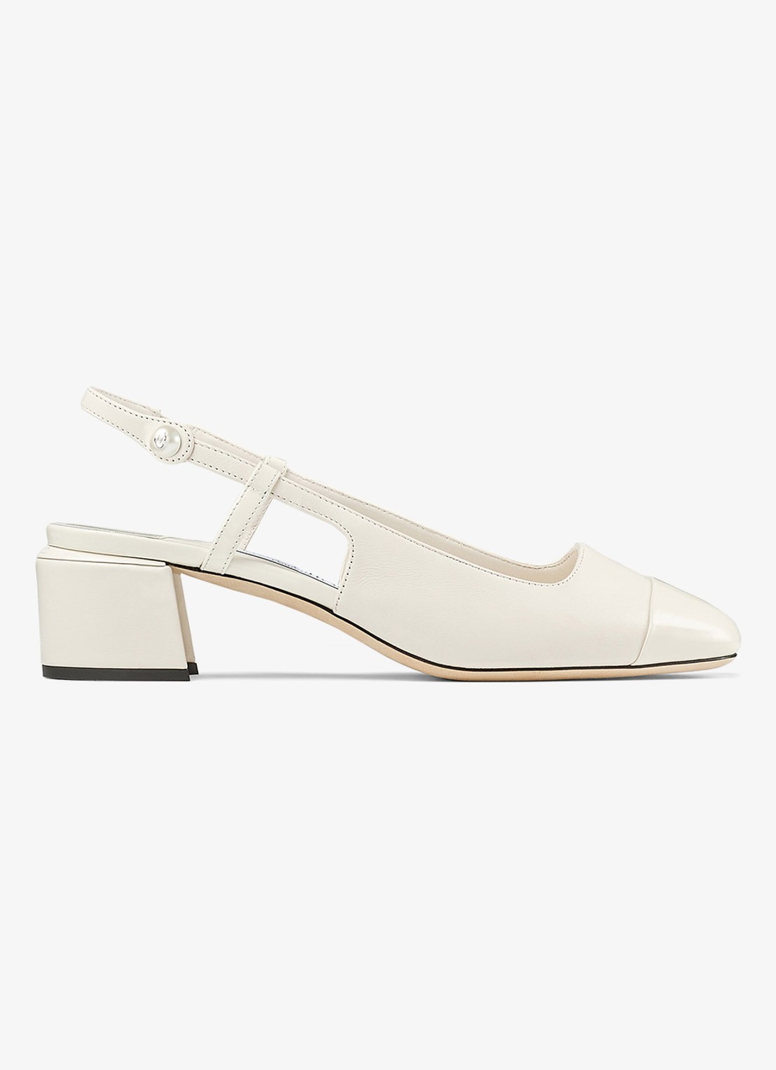 Jimmy Choo Elisa 45 slingback van leer met lakfinish - voorkant 3 gebroken wit