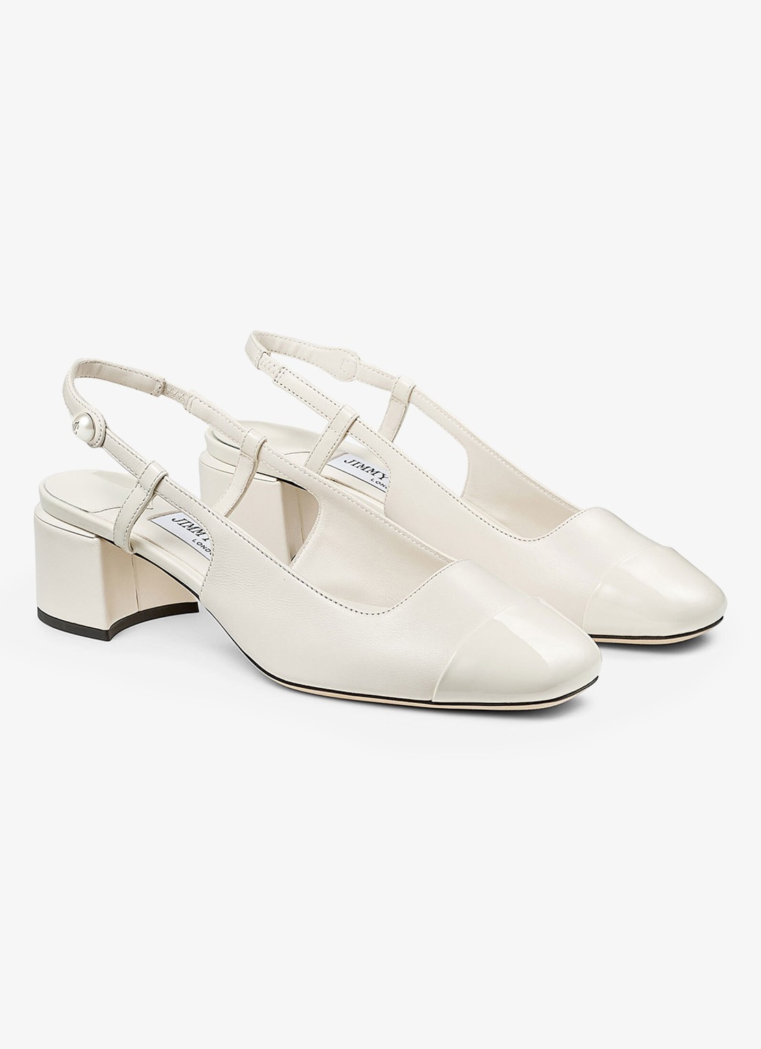 Jimmy Choo Elisa 45 slingback van leer met lakfinish - voorkant 4 gebroken wit