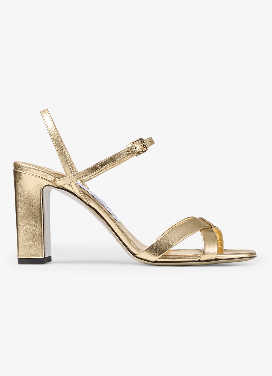 Jimmy Choo Elsy/Bh 85 sandalette van lamsleer met metallic finish - voorkant goud