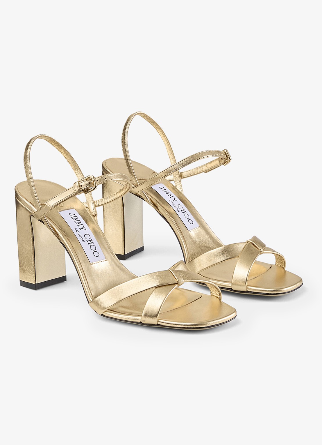 Jimmy Choo Elsy/Bh 85 sandalette van lamsleer met metallic finish - voorkant 2 goud