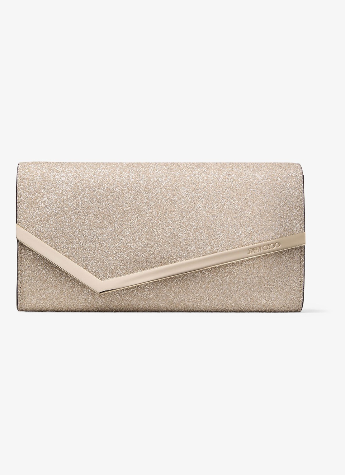 Jimmy Choo Emmie clutch met glitter en afneembare schouderriem - voorkant beige
