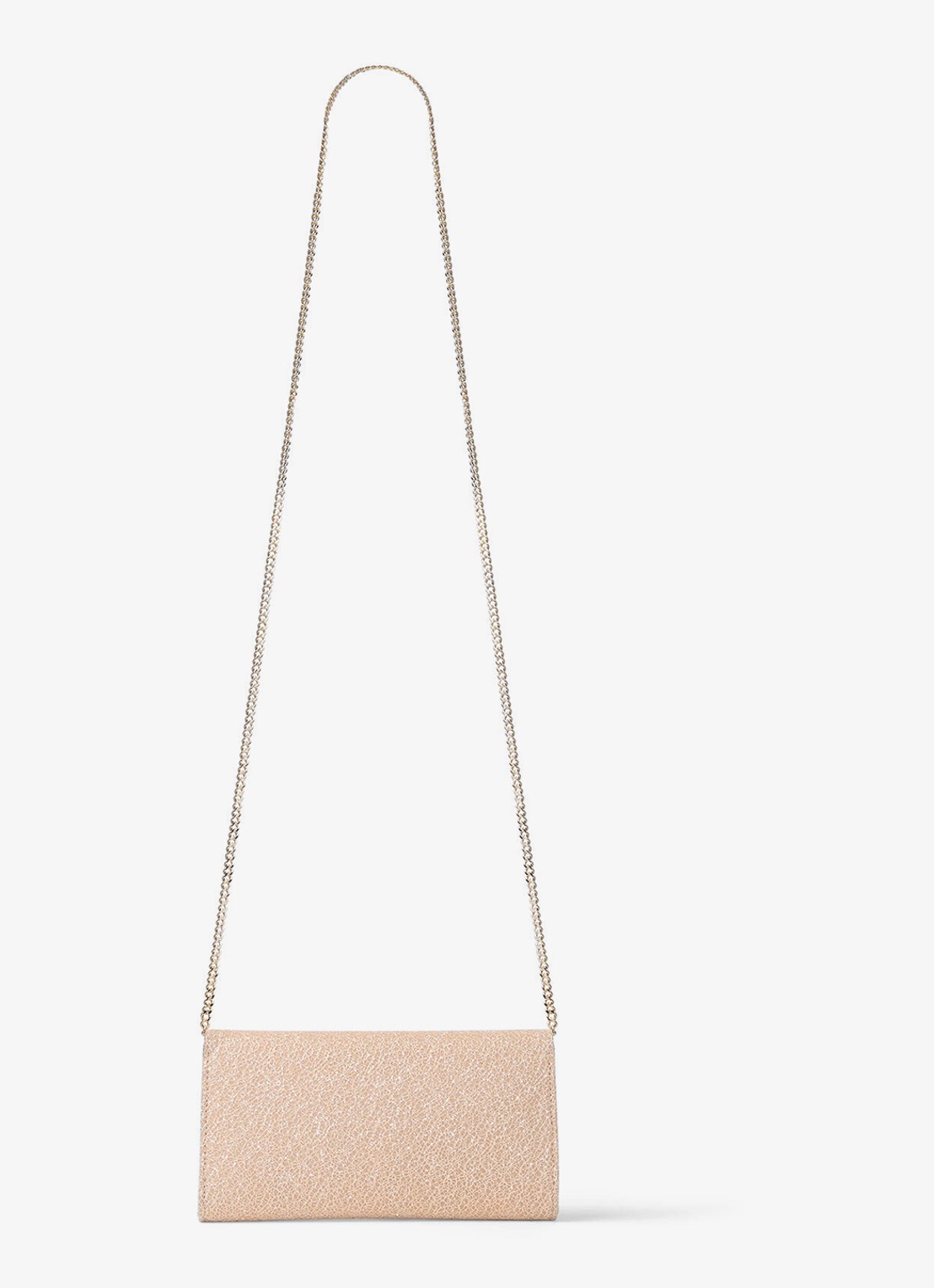 Jimmy Choo Emmie Clutch met glitter en afneembare schouderriem - achterkant beige