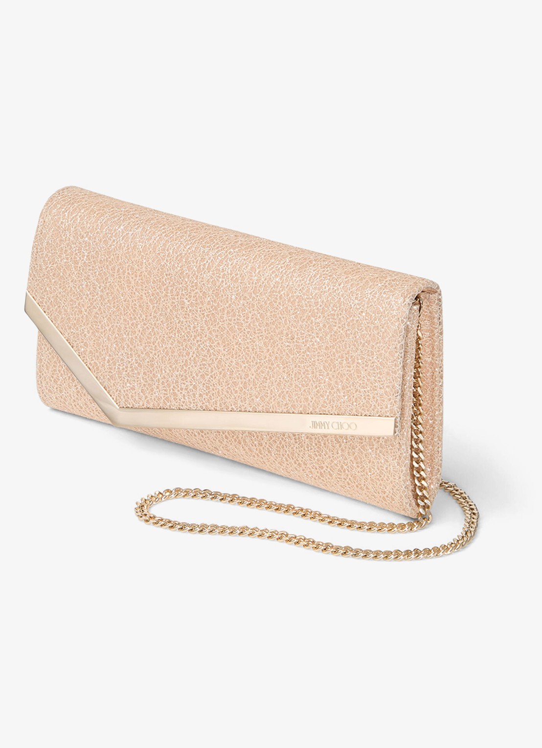 Jimmy Choo Emmie Clutch met glitter en afneembare schouderriem - detail 2 beige