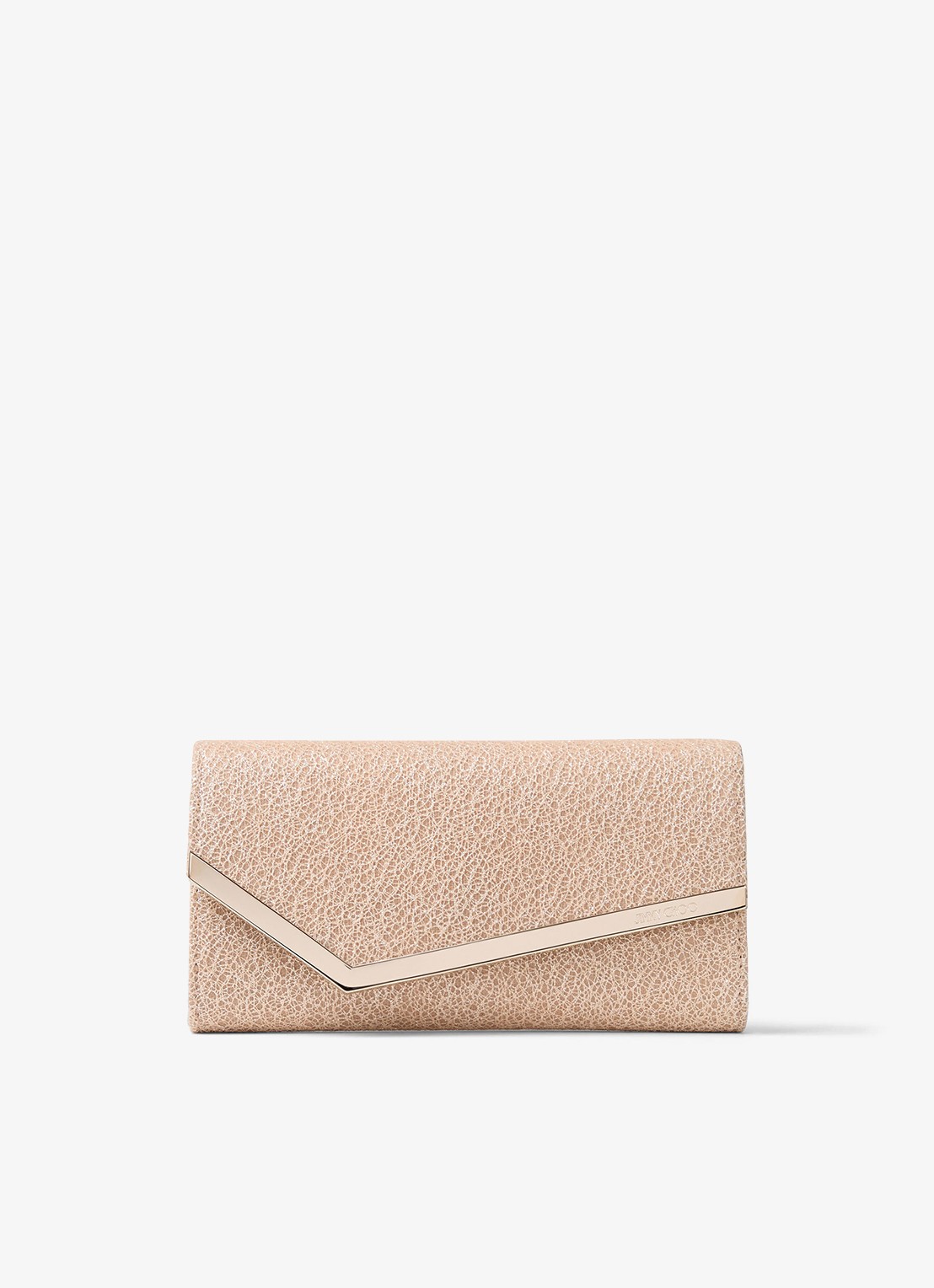 Jimmy Choo Emmie Clutch met glitter en afneembare schouderriem - voorkant 5 beige