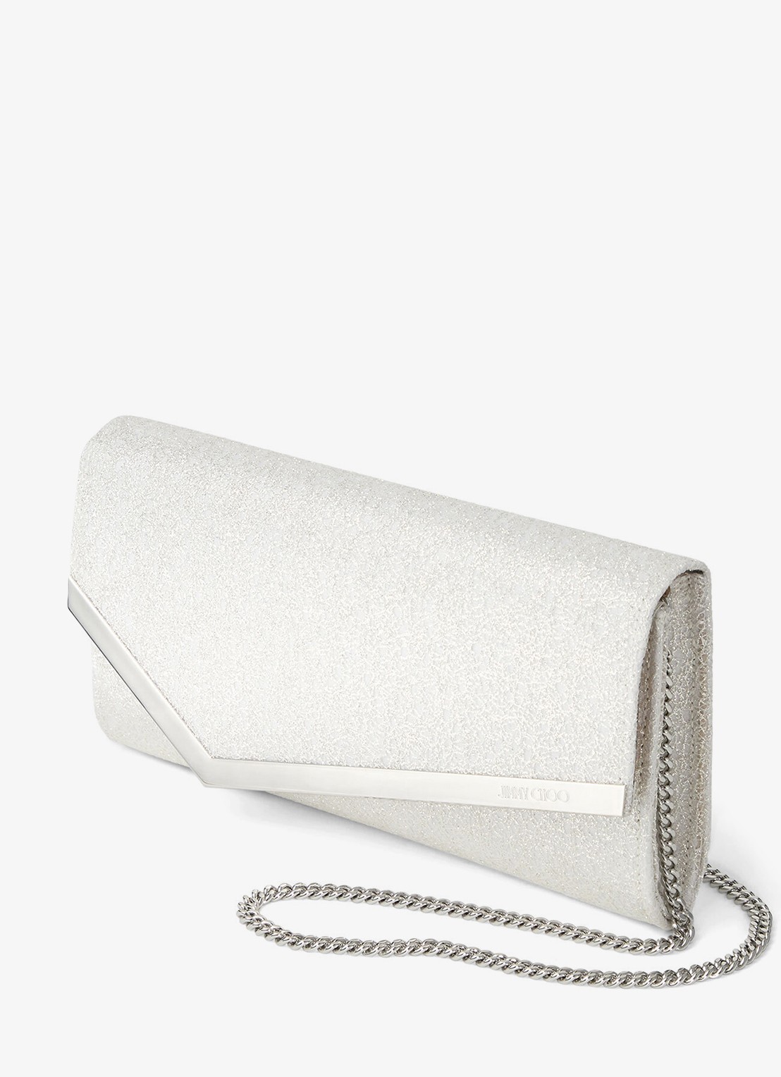 Jimmy Choo Emmie clutch met glitter en afneembare schouderriem - detail 3 zilver