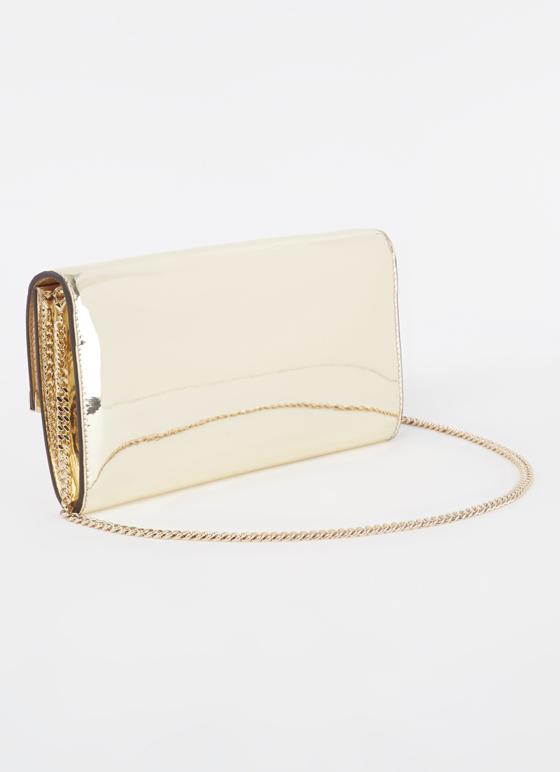 Jimmy Choo Emmie clutch met metallic finish en afneembare schouderriem - achterkant goud