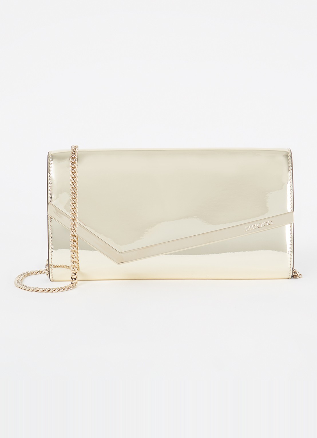 Jimmy Choo Emmie clutch met metallic finish en afneembare schouderriem - voorkant 5 goud