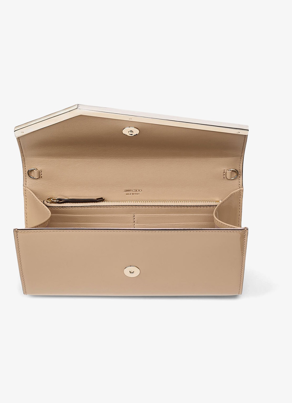 Jimmy Choo Emmie clutch van kalfsleer met afneembare schouderriem - detail 2 beige